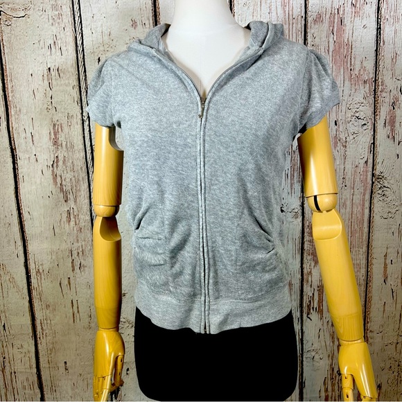 VTG Juicy Couture Short Sleeve Hoodie Y2K Terry Jacket Full Zip Sweatshirt LARGE